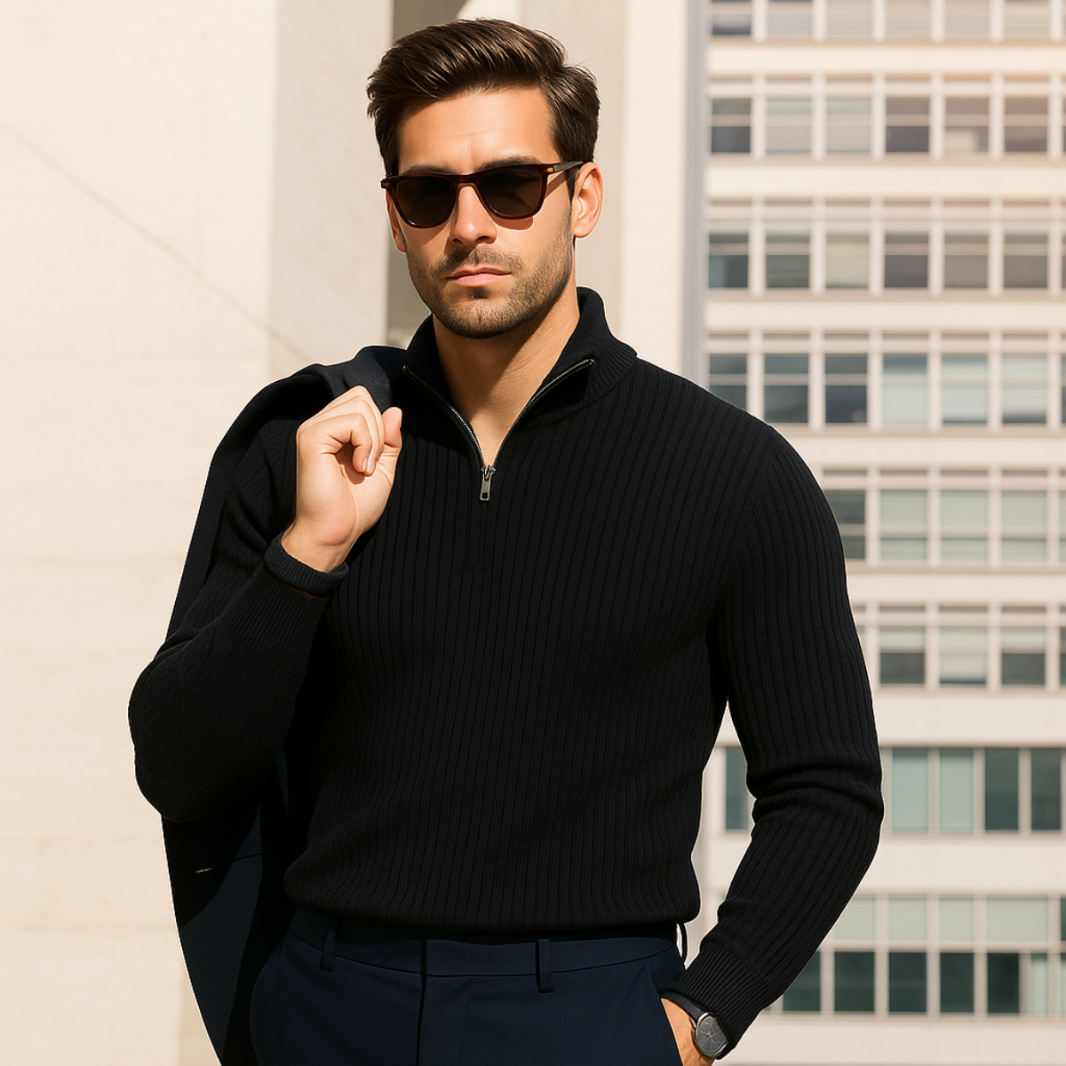 Merino knitted half-zip trui