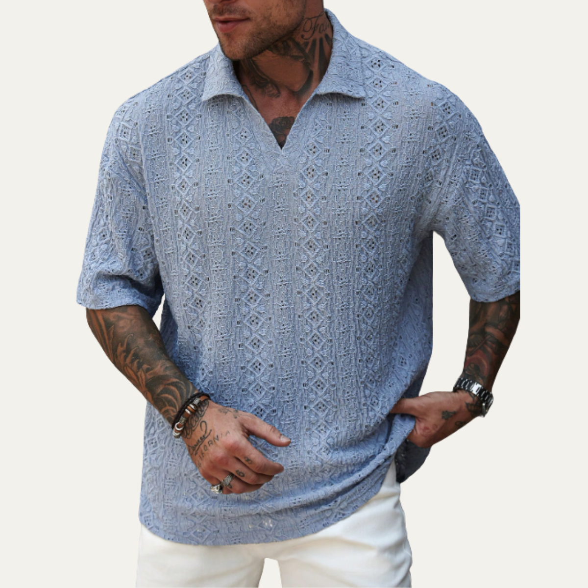 Brookstone gebreid poloshirt korte mouw