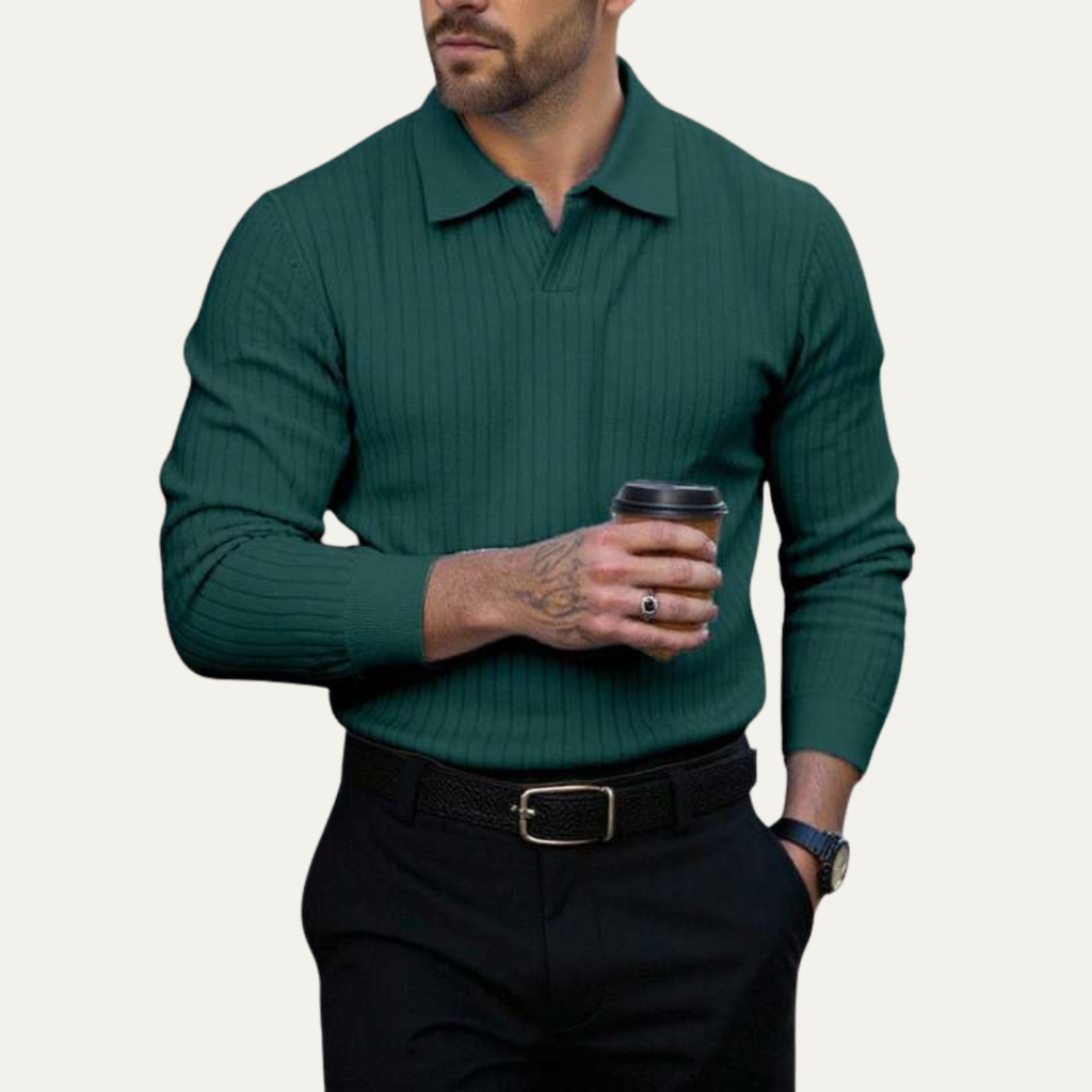 Oakpark gebreid poloshirt lange mouw