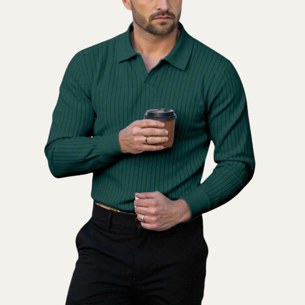 Oakpark gebreid poloshirt lange mouw